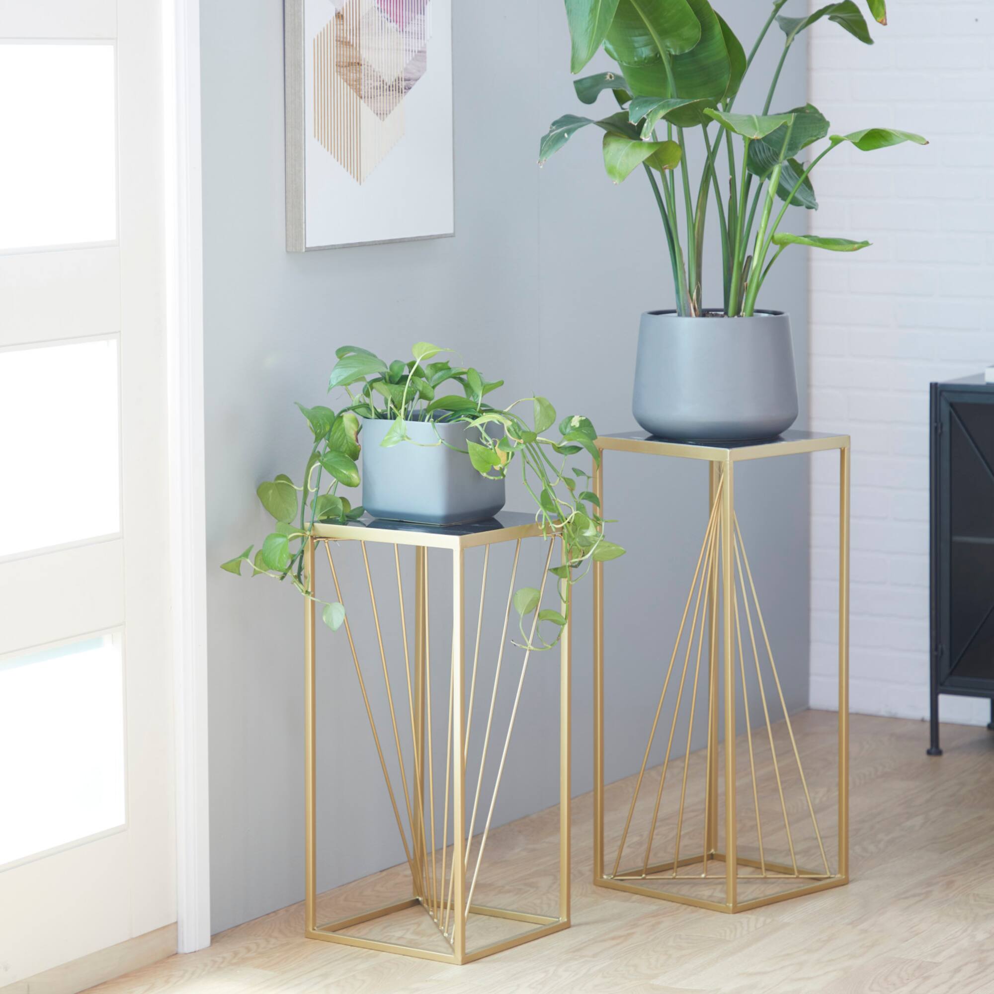 Set of 2" Gold Marble Contemporary Accent Table 30", 26"